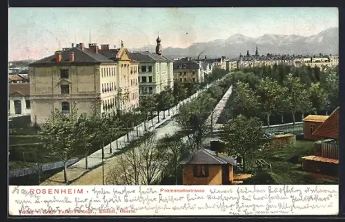 AK Rosenheim, Promenadenstrasse aus der Vogelschau