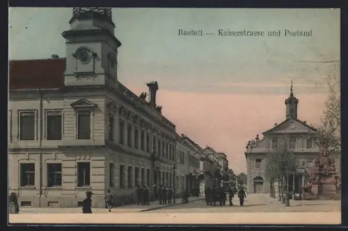 AK Rastatt, Kaiserstrasse und Postamt