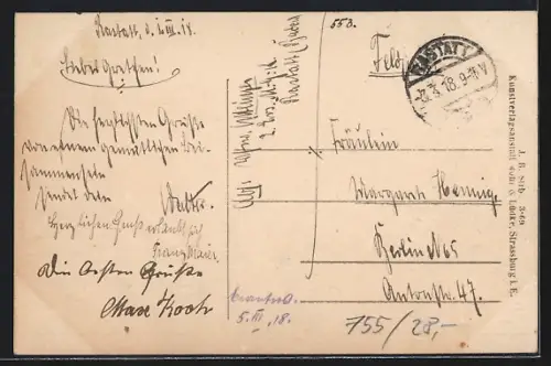 AK Rastatt, Kaiserstrasse und Postamt