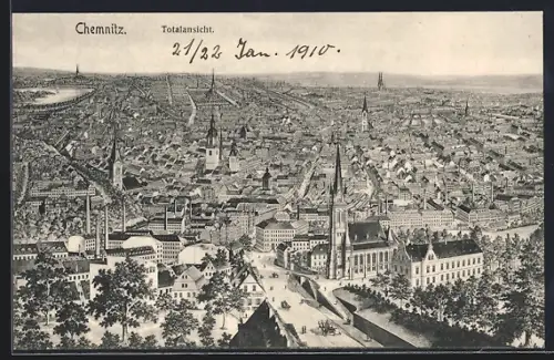 AK Chemnitz, Gesamtansicht aus der Vogelschau
