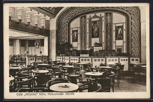 AK Köln, Speisesaal des Café Atlantic, Hohestrasse 152/154