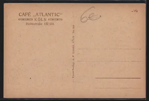 AK Köln, Innenansicht Cafe Atlantic Hohestrasse 152 /154