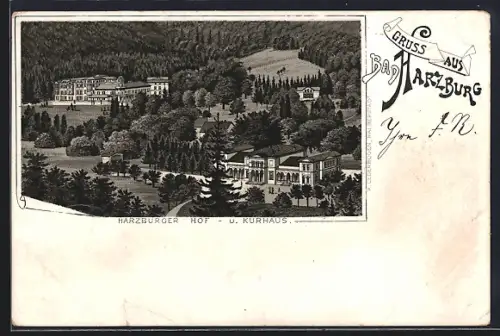 AK Bad Harzburg, Harzburger Hof u. Kurhaus aus der Vogelschau