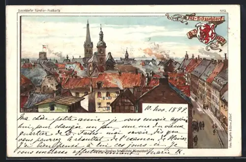 Lithographie Düsseldorf, Ansicht der Altstadt
