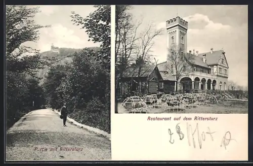 AK Coblenz, Partie mit Rittersturz, Restaurant auf dem Rittersturz