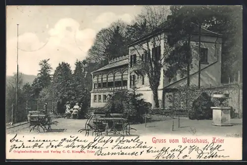 AK Trier, Gasthof Weisshaus mit Terrasse