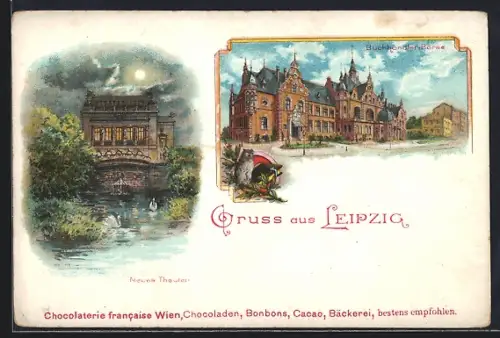 Lithographie Leipzig, Neues Theater, Buchhändler-Börse