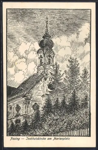 AK München-Pasing, Institutskirche am Marienplatz