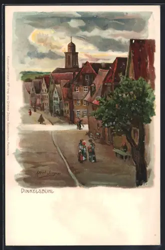 AK Dinkelsbühl, Blick in eine Strasse bei Abendstimmung