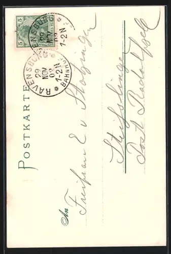 Lithographie Ravensburg, Blick durch das Oberthor