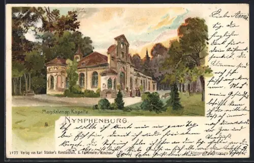 Lithographie München-Nymphenburg, Ansicht der Magdalenen Kapelle