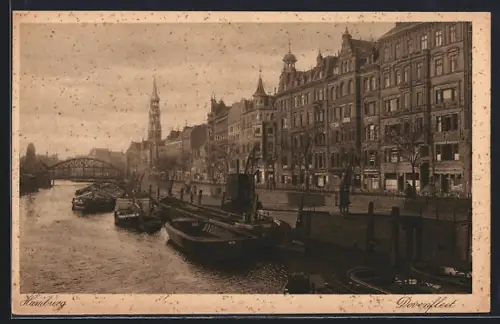 AK Alt-Hamburg, Dovenfleet, Speicher, Brücke, Kirchturm