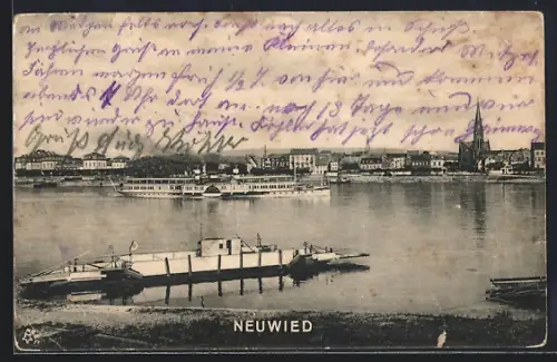AK Neuwied, Rheinansicht, Dampfschiff, Kirche
