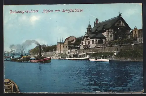 AK Duisburg-Ruhrort, Hafen mit Schifferbörse