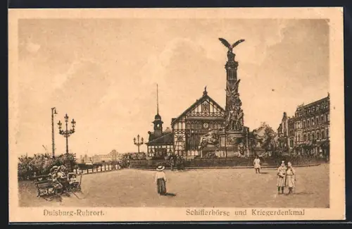 AK Duisburg-Ruhrort, Schifferbörse, Kriegerdenkmal