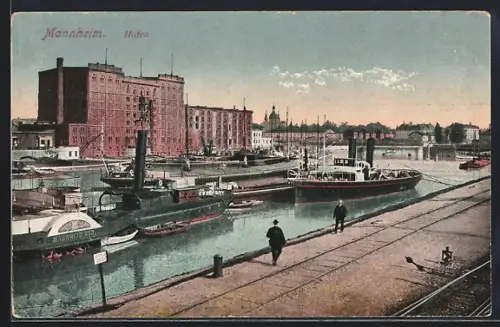 AK Mannheim, Hafen, Schiffe, Lagerhaus