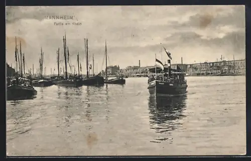 AK Mannheim, Partie am Rhein, Schiffe, Hafen