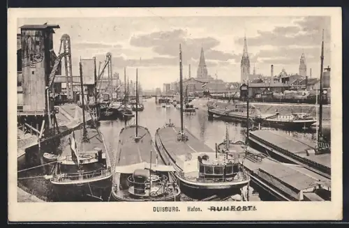 AK Duisburg, Hafen, Schiffe, Industrieanlagen