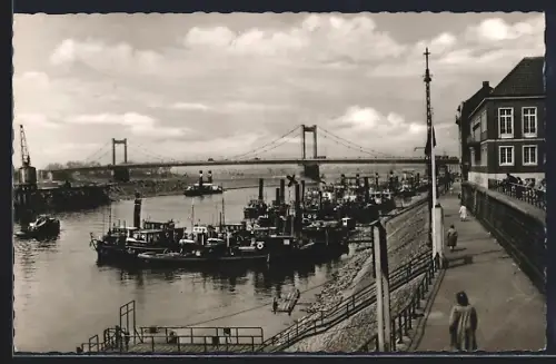 AK Duisburg-Ruhrort, Hafen, Schiffe, Rheinbrücke