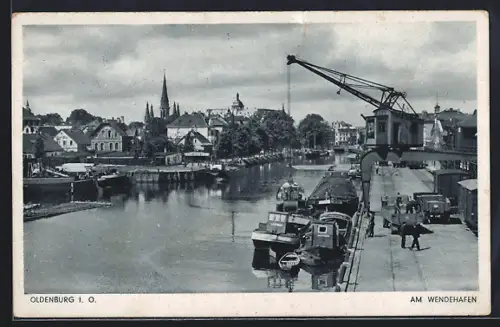 AK Oldenburg i. O., Am Wendehafen, Hafenkran