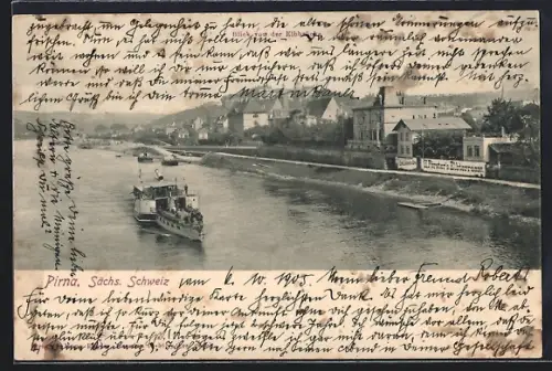 AK Pirna /Sächs. Schweiz, Dampfschiff auf der Elbe, Restaurant Elbterrasse von H. Förster