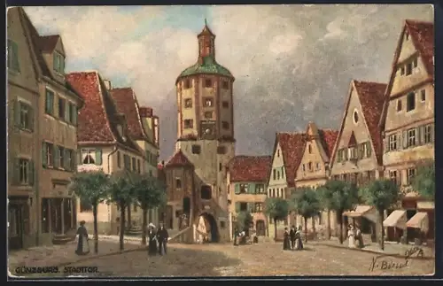 Künstler-AK Günzburg, Stadttor, Marktplatz