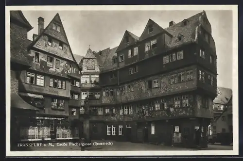 AK Alt-Frankfurt, Grosse Fischergasse mit Gasthaus, Roseneck