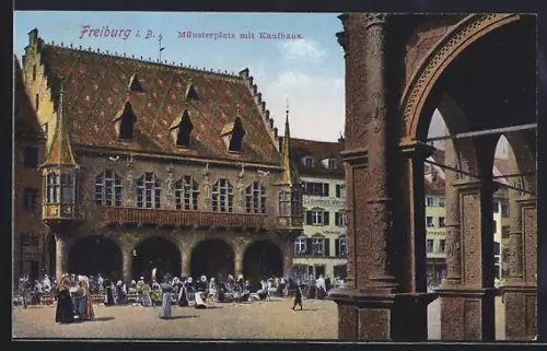 AK Freiburg i. B., Münsterplatz mit Kaufhaus