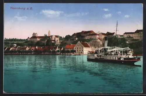 AK Meersburg a. B., Teilansicht mit Dampfschiff