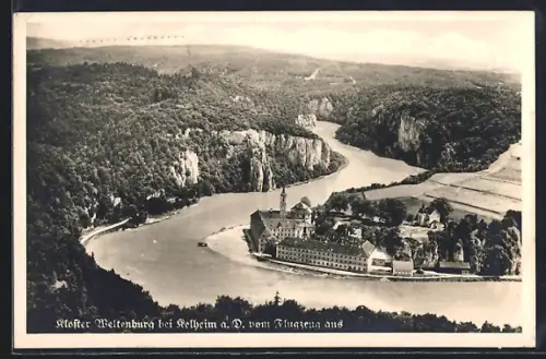 AK Kelheim a. D., Kloster Weltenburg, Donaudurchbruch, Luftaufnahme