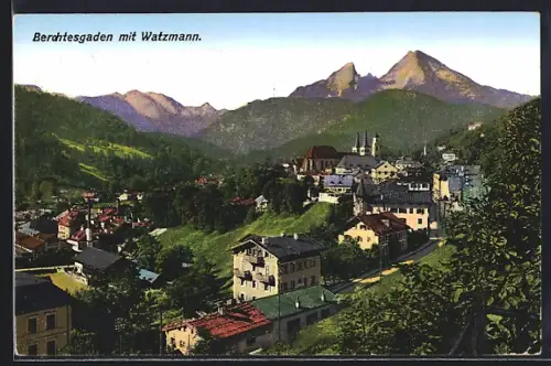 AK Berchtesgaden, Ortsansicht mit Watzmann