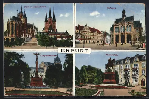 AK Erfurt, Dom u. Severikirche, Rathaus, Kriegerdenkmal, Kaiserplatz