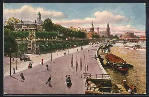 AK Dresden, Königl. Belvedere, Landeplatz der Dampfschiffe