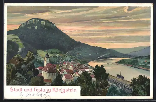 AK Königstein / Elbe, Stadt, Festung, Landschaftspanorama sächsische Schweiz