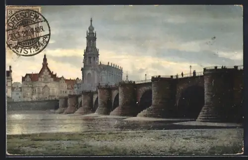 AK Dresden, Augustusbrücke, Kath. Hofkirche, Schloss