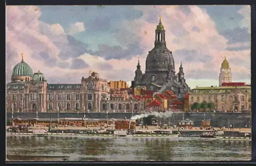 Künstler-AK Dresden, Brühlsche Terrasse, Frauenkirche