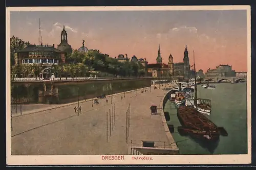 AK Dresden, Belvedere, Elbufer, Dampfschiffe