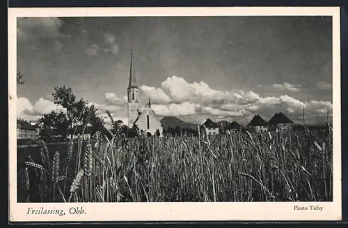 AK Freilassing /Obb., Kirche mit Feldern