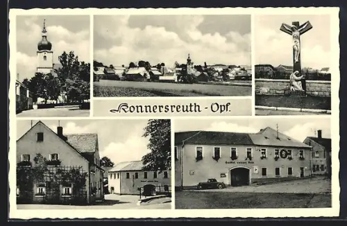 AK Konnersreuth /Opf., Gasthof Weisses Ross, Kirche und Ortsansicht