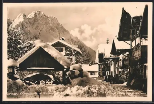 AK Garmisch, Frühlingstrasse mit Waxenstein