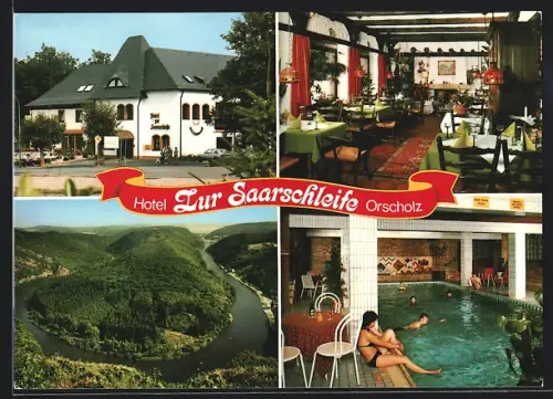AK Mettlach-Orscholz, Hotel Zur Saarschleife, Restaurant, Hallenbad, Saarschleife