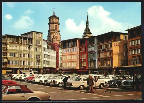AK Stuttgart, Marktplatz, Geschäftshäuser, Spielwaren Kurtz, Stiftskirche