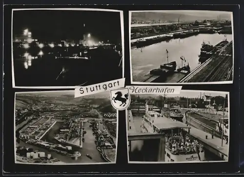AK Stuttgart, Neckarhafen, Hafenanlagen, Schiffe