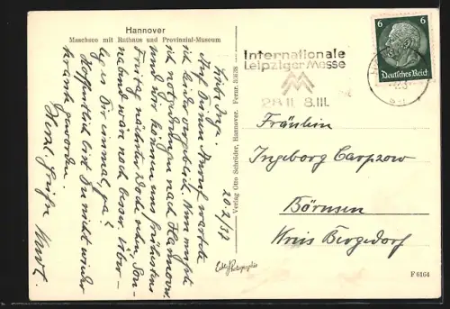 AK Hannover, Maschsee, Rathaus, Provinzial-Museum