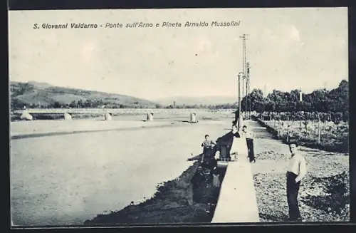 AK San Giovanni Valdarno, Ponte sull`Arno e Pineta Arnaldo Mussolini