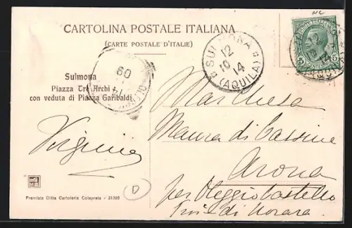 AK Sulmona, Piazza Tre Archi con veduta di Puazza Garibaldi