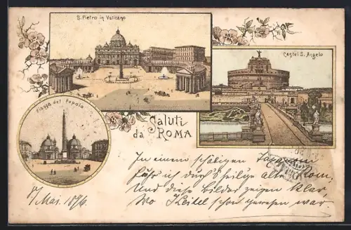 Lithographie Roma, Castel S. Angelo, Piazza del Populo, S. Pietro in Vaticano