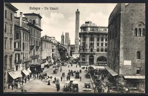 AK Bologna, Via Rizzoli, Geschäfte, Autos, Leute