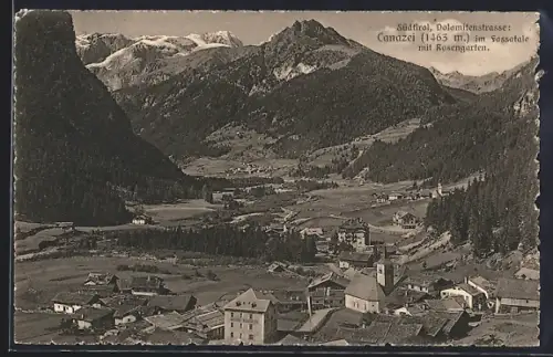 AK Canazei im Fassatal, Ortsansicht mit Rosengarten