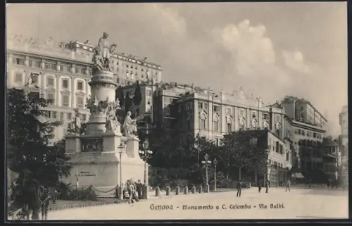 AK Genova, Monumento a C. Colombo, Via Balbi